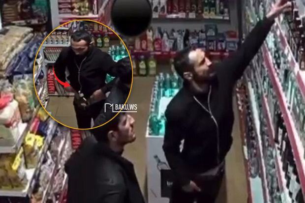 Bakıda marketdən 170 manatlıq spirtli içki oğurlayanlar kameralara düşdülər - ANBAAN VİDEO