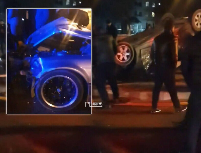 Bakının mərkəzində BMW "Prius"a çırpıldı - Xəsarət alanlar var - VİDEO