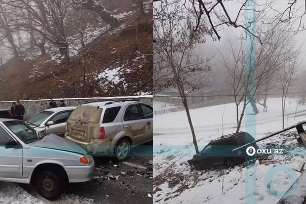 Qəbələdə ağır qəza: Üç avtomobil toqquşdu - AÇIQLAMA + VİDEO