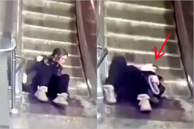Eskalatorda oturmağa qadağa səbəbinin əyani sübutu: Metroda qorxu dolu anlar - VİDEO