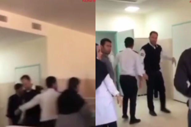 Uşaq xəstəxanasında polislər xəstə yaxınlarına hücum ediblər - VİDEO