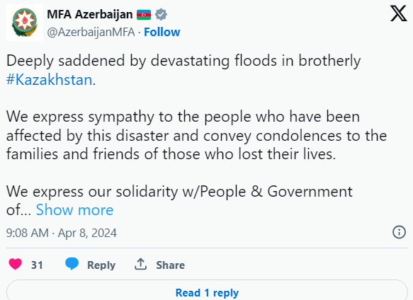 Azərbaycan Qazaxıstana başsağlığı verib - FOTO