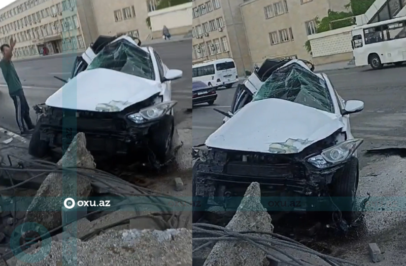 Bakıda ağır avtomobil qəzası: Sürücü xəsarət aldı