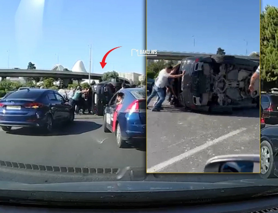 Bakıda qəza: Lüks maşın aşdı