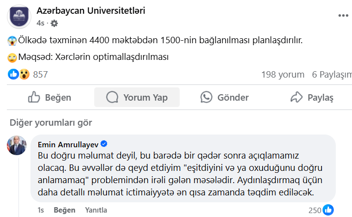 1500 məktəb bağlanır? - Nazirdən REAKSİYA