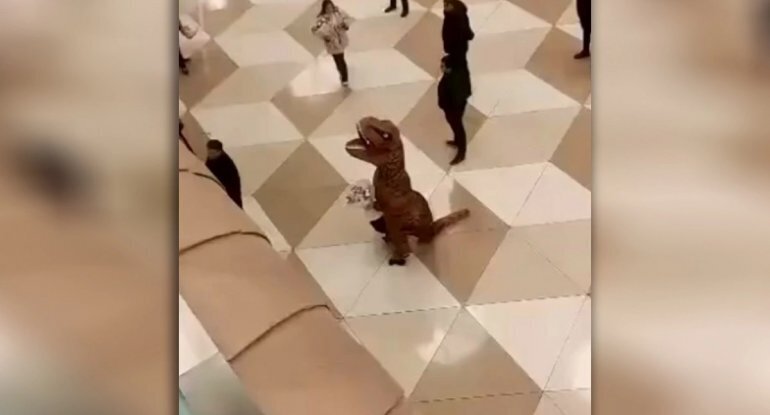 Bakı aeroportunda qonaq qarşılayan "dinozavr" marağa səbəb oldu - Video