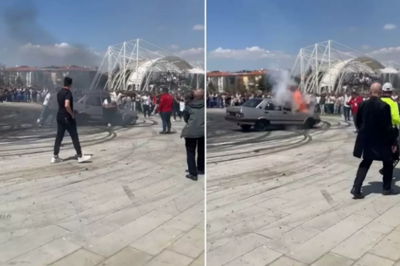 Festival zamanı drift edən avtomobil alovlandı - VİDEO