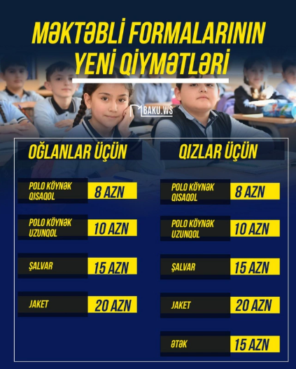 Azərbaycanda məktəbli formalarına BÖYÜK ENDİRİM