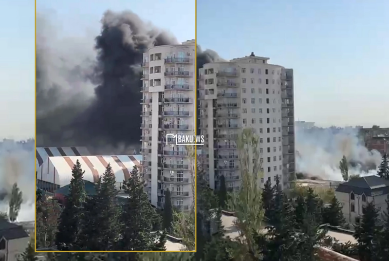 Bakıda güclü YANĞIN - Məktəbin stadionu alovlandı