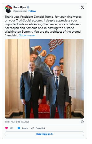 Azərbaycan Prezidenti Donald Trampa təşəkkür etdi