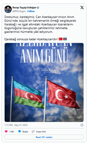 Ərdoğan: Qarabağ sonsuza qədər Azərbaycandır