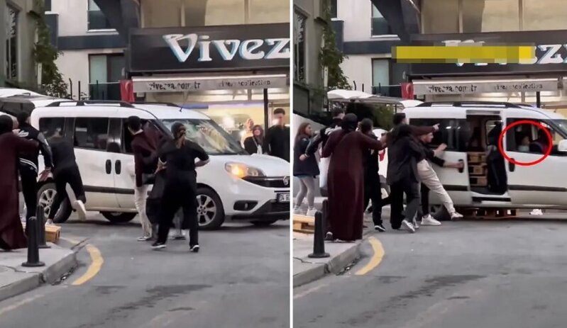 İçində uşaq olan avtomobilə vəhşicəsinə hücum etdilər - VİDEO