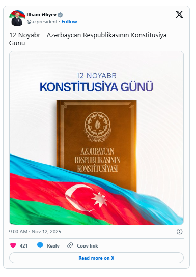 Prezidentdən Konstitusiya Günü ilə bağlı - Paylaşım