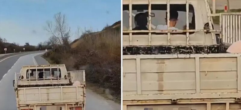 Yük maşınında təhlükəli mənzərə: Balaca qız uşağının yük yerində aparılması narazılıq yaratdı - VİDEO