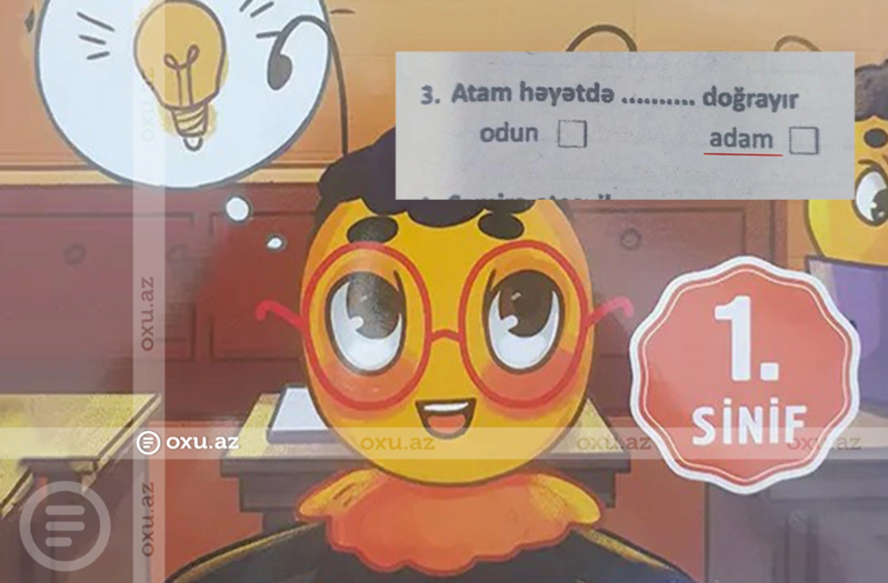 İbtidai sinif üçün vəsaitdə TÜKÜRPƏDƏN TAPŞIRIQ: "Atam həyətdə adam doğrayır"