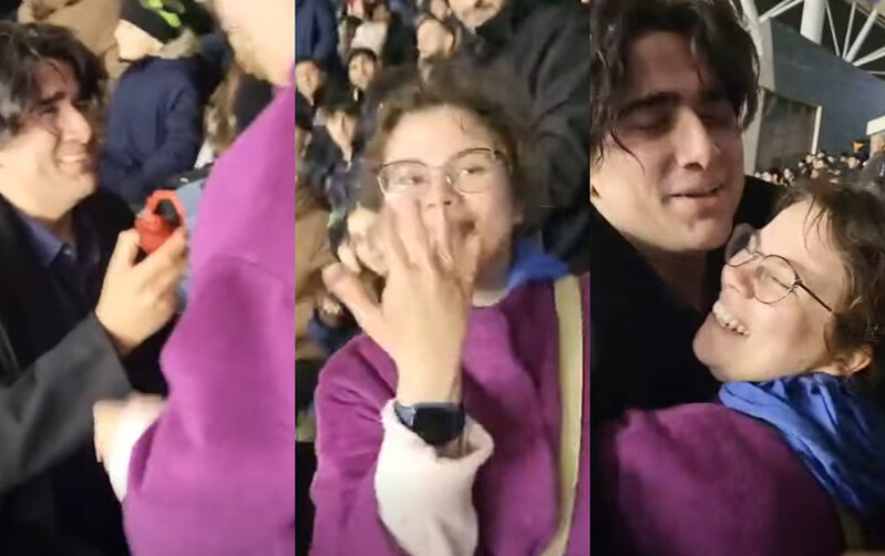 "Qarabağ"ın oyunu zamanı sevgilisinə evlilik təklif etdi - Video