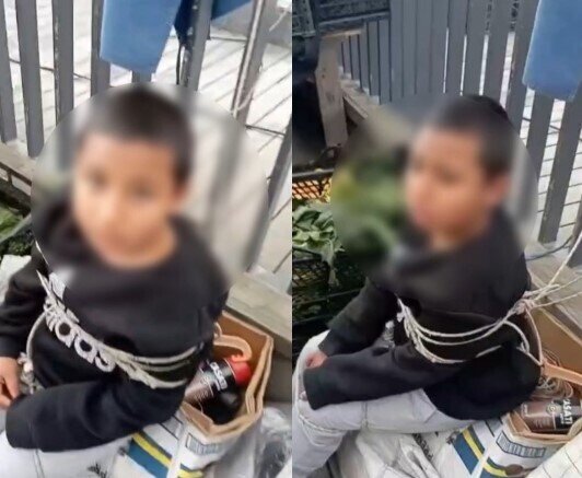 Bazardan oğurluq edən uşağı iplə bağladılar - VİDEO