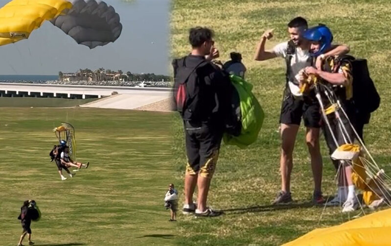 "Qarabağ"ın futbolçusu Dubayda paraşütlə tullandı - Video