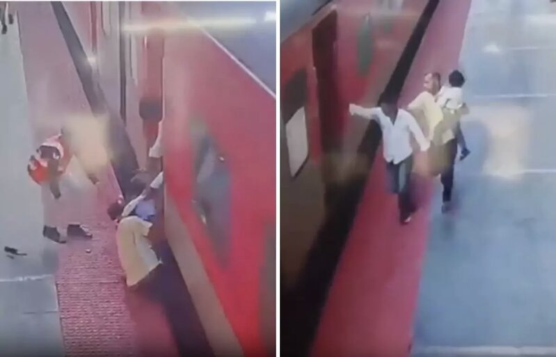 Hərəkətdə olan qatara minməyə çalışan ata və oğlu ölüm təhlükəsi ilə üzləşdi