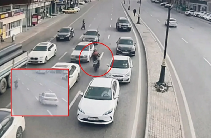 Bakıda motosiklet sürücüsü avtoxuliqanlıq etdi - ANBAAN VİDEO