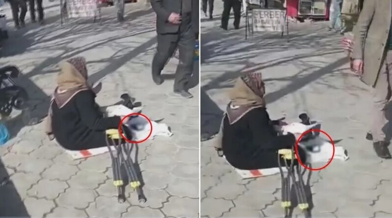 Dilənçinin qarşısında ödəniş terminalı görənlər şok oldu - VİDEO