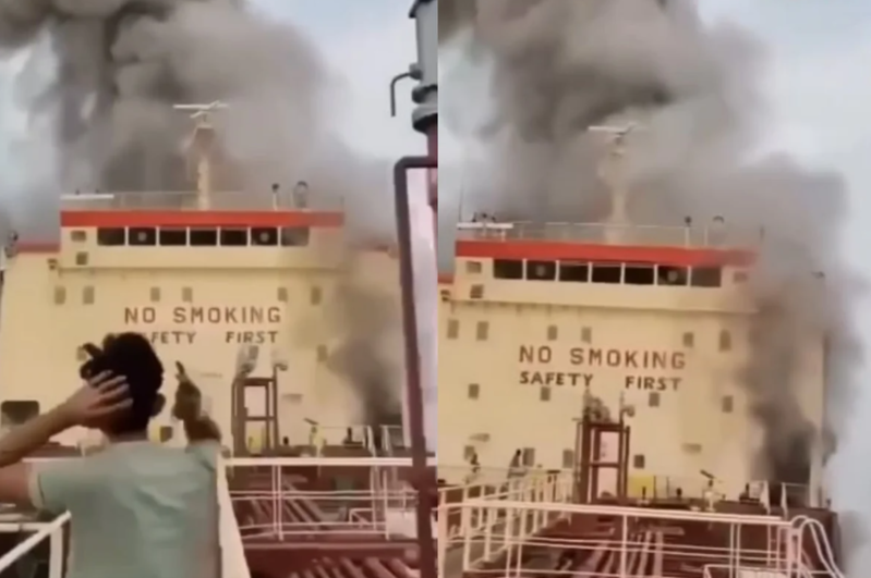 İran Oman sahillərində üzən gəmini vurdu - VİDEO