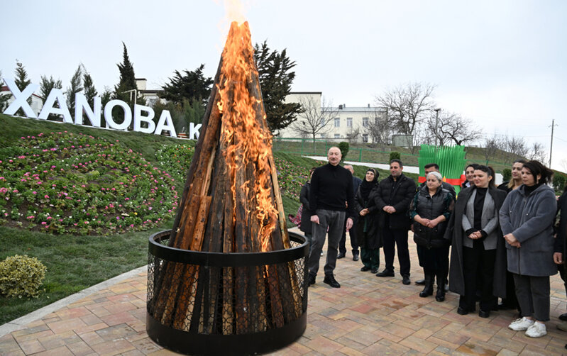 Prezident Xocavənddə Novruz tonqalını alovlandırdı - Video