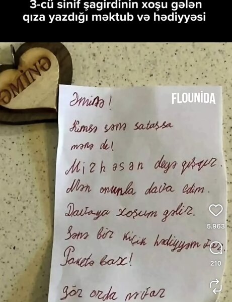 3-cü sinif şagirdinin yazdığı məktub sosial şəbəkələrdə gündəm oldu - FOTO