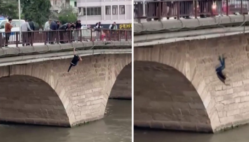 Körpüdən özünü gölə atan şəxs görün necə xilas edildi - VİDEO