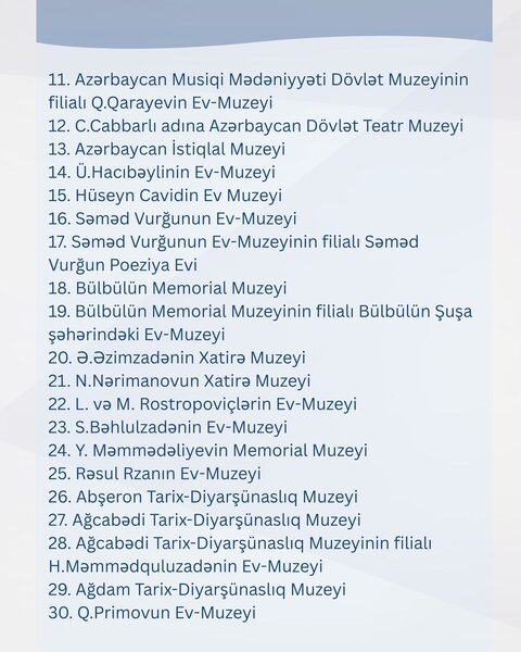 Mayın 18-i muzeylərə pulsuz gedə bilərsiniz