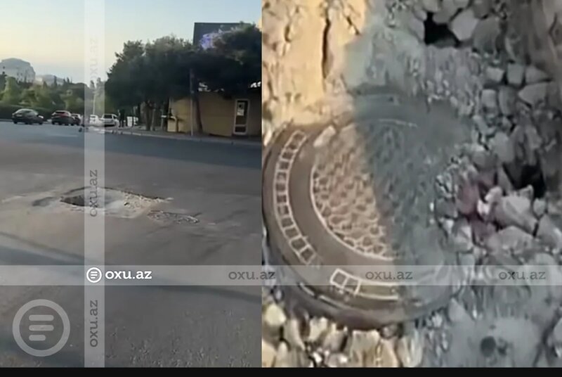 Binəqədidə yolun çökməsi sürücülər üçün ciddi təhlükə yaradıb - VİDEO