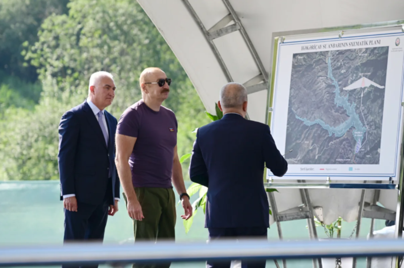 Prezident İlham Əliyev Laçında "Həkəriçay" su anbarının təməlini qoyub - FOTO