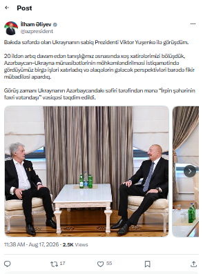 İlham Əliyevə "İrpen şəhərinin fəxri vətəndaşı" vəsiqəsi təqdim edildi - FOTO
