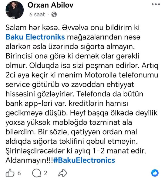 "Baku Electronics"in sığorta təklifinə aldanmayın - Şikayət