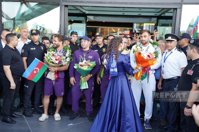 Olimpiadada qızıl medal qazanmış cüdoçular Vətənə qayıdıblar - FOTOLAR