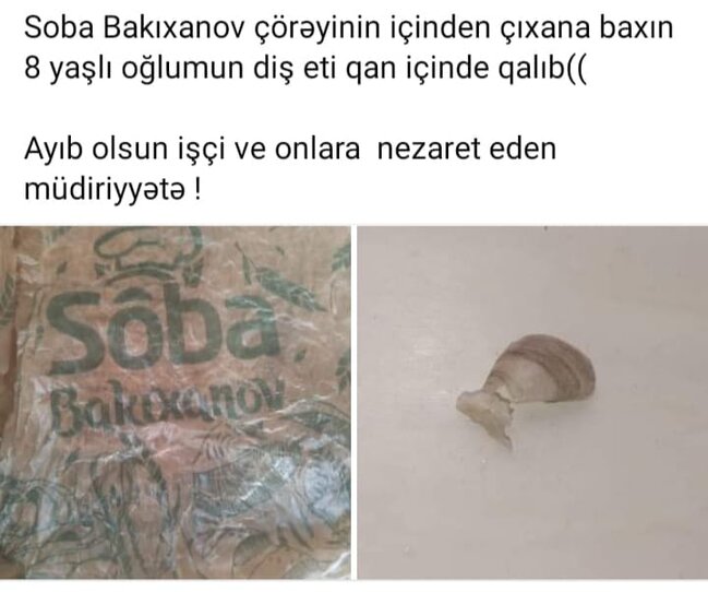 Azərbaycanda satışda olan çörəyin içindən görün nə çıxdı - FOTO