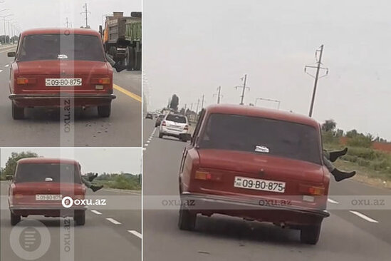 Daha bir şəxs hərəkətdə olan maşının pəncərəsindən ayağını çıxardı - VİDEO