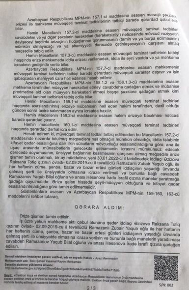 Əri və qayınanası uşağı anadan oğurlayıblar, icraçılar məhkəmə qərarını icra etmirlər