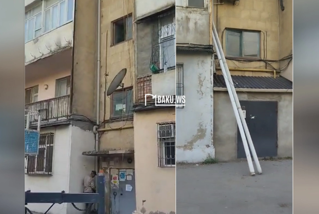 Təmir, yoxsa ŞOU? - Bakıda binaya qoyulan təzə boruları bir gün sonra niyə sökürlər?