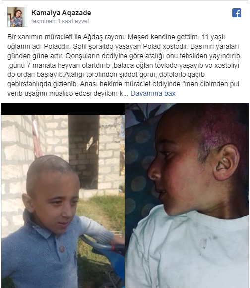 Ağdaşda atalığından şiddət görən 11 yaşlı uşaq qəbiristanlıqda gizlənib -Foto