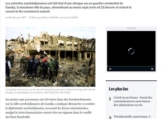 Fransanın "Le Monde" qəzeti Gəncədəki erməni terrorundan yazıb