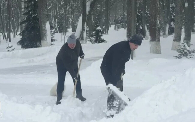 Lukaşenko həyətində qar təmizlədi - Video
