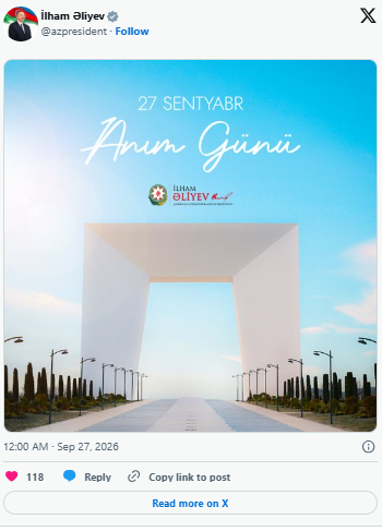 İlham Əliyevin sosial media hesablarında 27 Sentyabr - Anım Günü ilə bağlı paylaşım edilib - FOTO