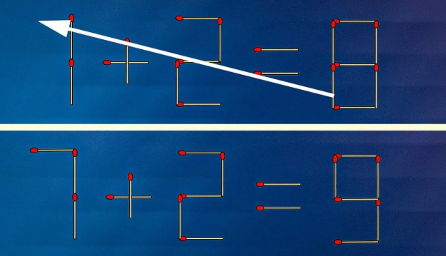 1+2=8 tənliyinin həlli üçün bir kibriti sürüşdürmək lazımdır: sadə TEST