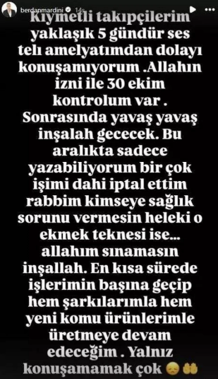 Türkiyəli müğənni Berdan Mardini nitq qabiliyyətini itirib