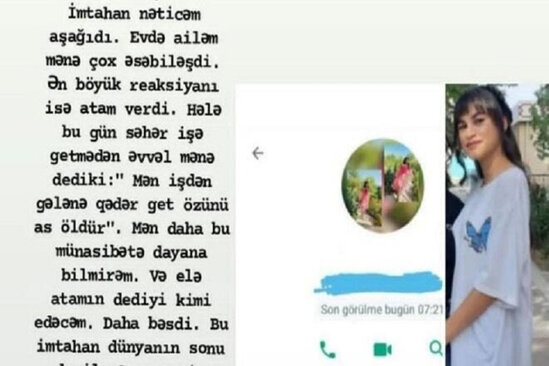 Atasının təzyiqinə görə intihar edən məktəbli ilə bağlı ARAŞDIRMA BAŞLADI