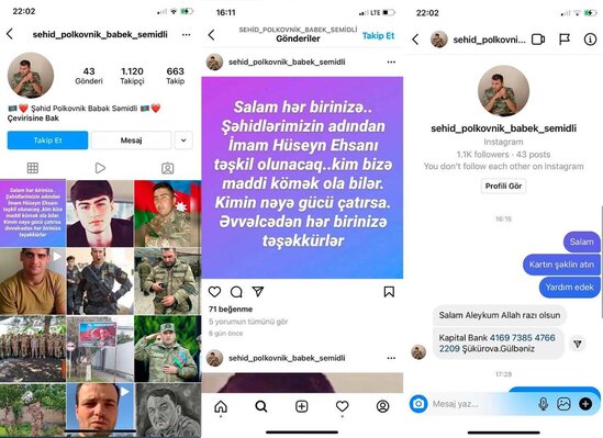 Şəhid Babək Səmidlinin adından saxta səhifə açaraq insanlardan pul tələb edən şəxs saxlanılıb