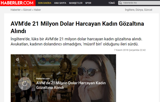 "21 milyon dollar xərcləyən qadın həbs olundu"
