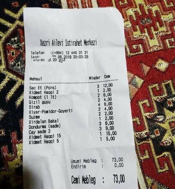 Bakıda restoranda "göz qamaşdıran" hesab - DİQQƏTLİ OLUN! - FOTO