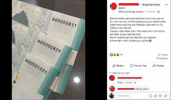 10 manatlıq əskinaslar on qat bahasına satışa çıxarıldı - SƏBƏB - FOTO